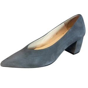 Jon Josef Gray Suede Leather Pointed Toe Block Heel Pumps Shoes Women's Size 8.5